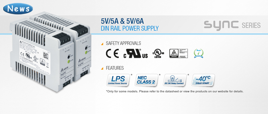 Delta Extends the Ultra Compact DIN Rail Power Supply with 5V/5A and 5V/6A Models